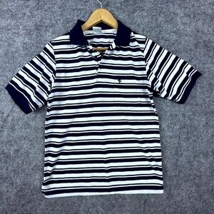 Karizma Polo Shirt Men Large White Blue‎ Striped Chest Pocket Golf Vintage 90s